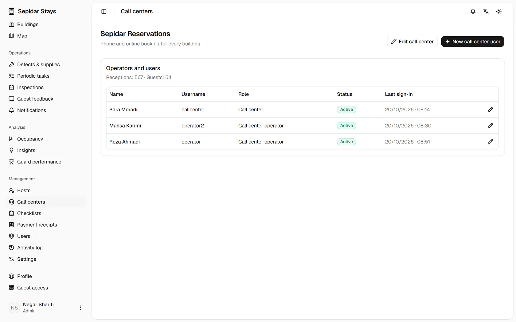 Its operators and manager are listed with role and last sign-in; then open Users.