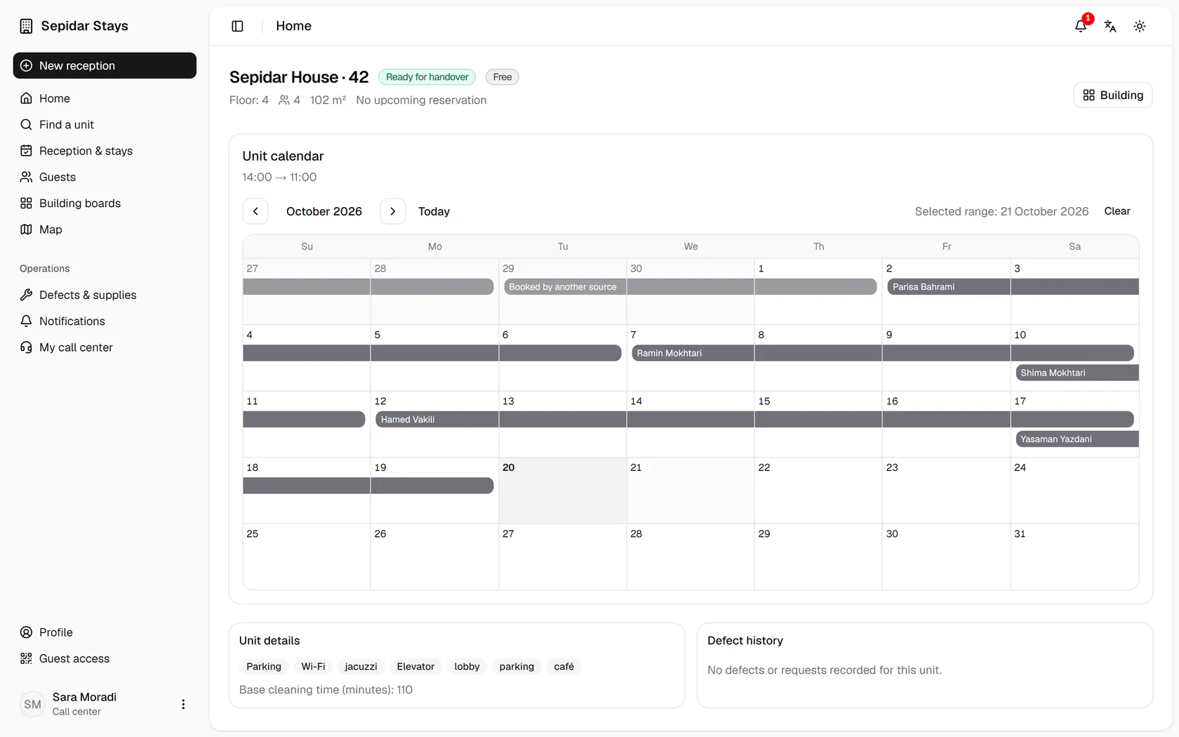 Now click the departure day to set the range and the number of nights.