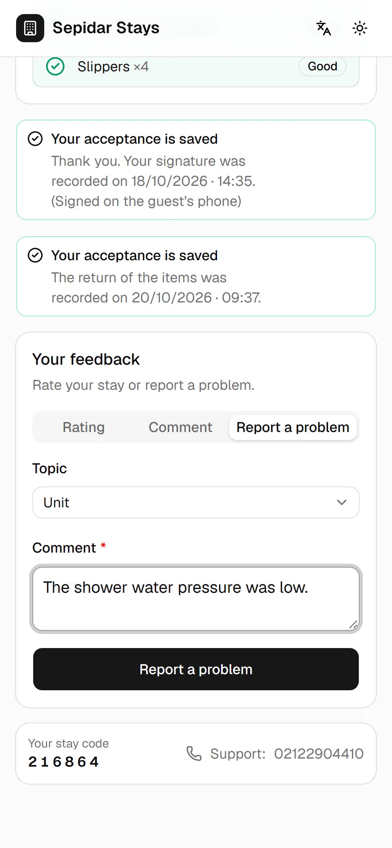 Tap Report a problem to send it to management.