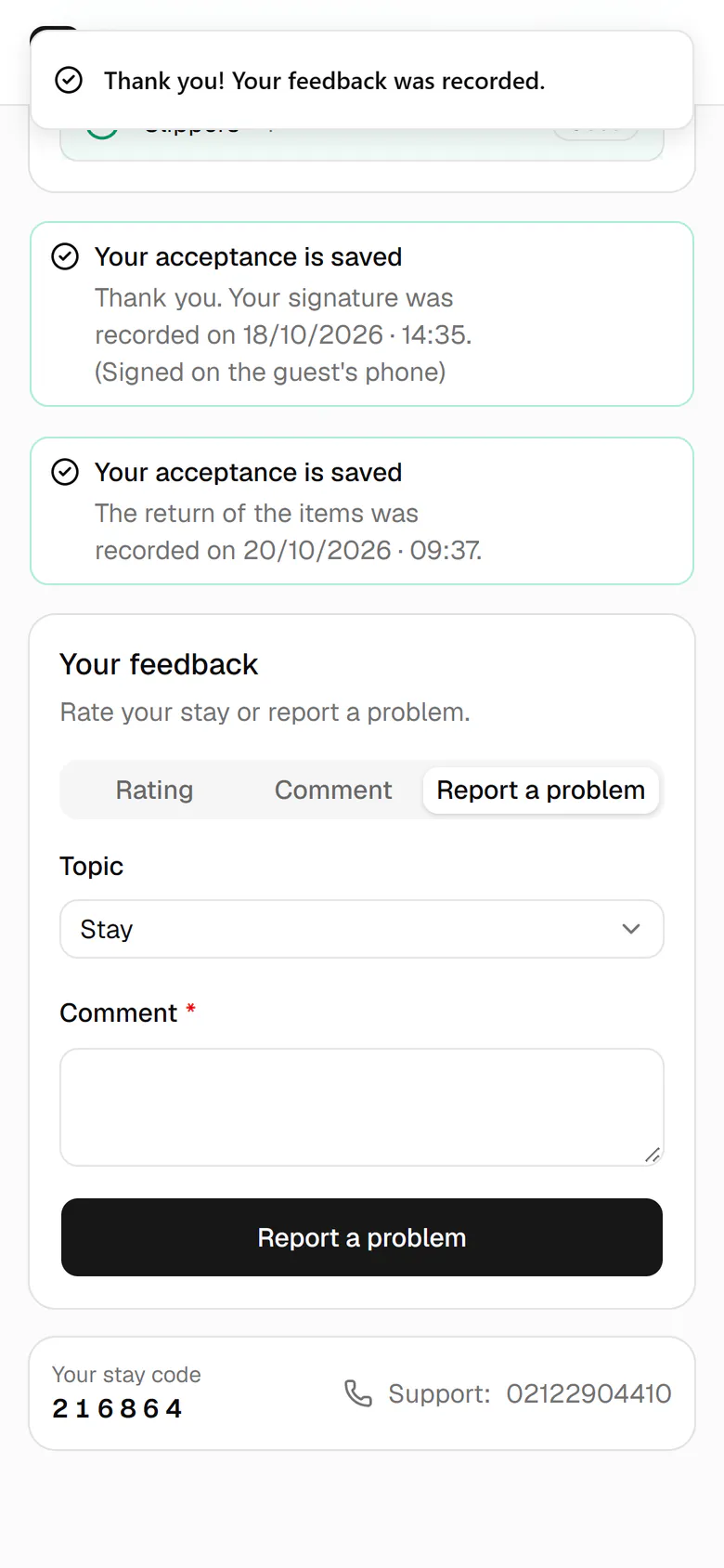 A thank-you message confirms your feedback was recorded.