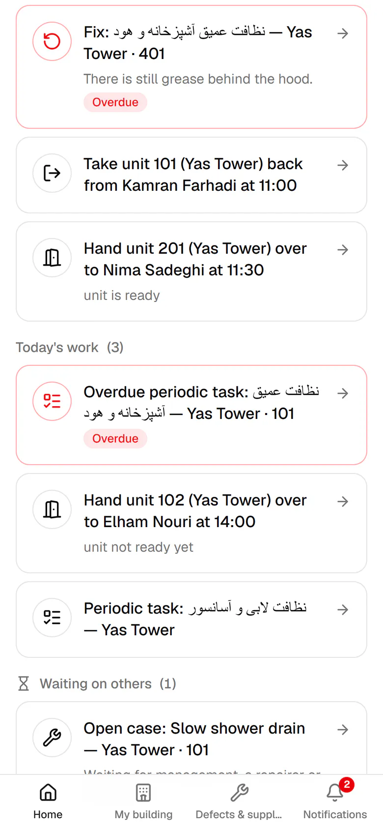 Today's work is ranked by priority, each item with its time and reason.