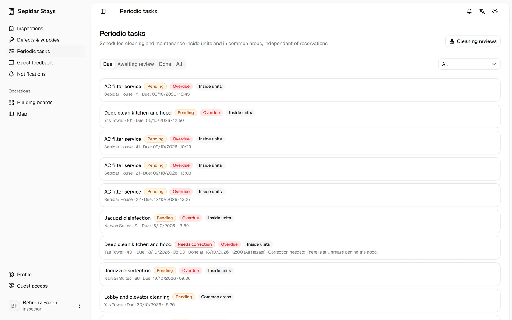 In periodic tasks, open the Awaiting review tab.