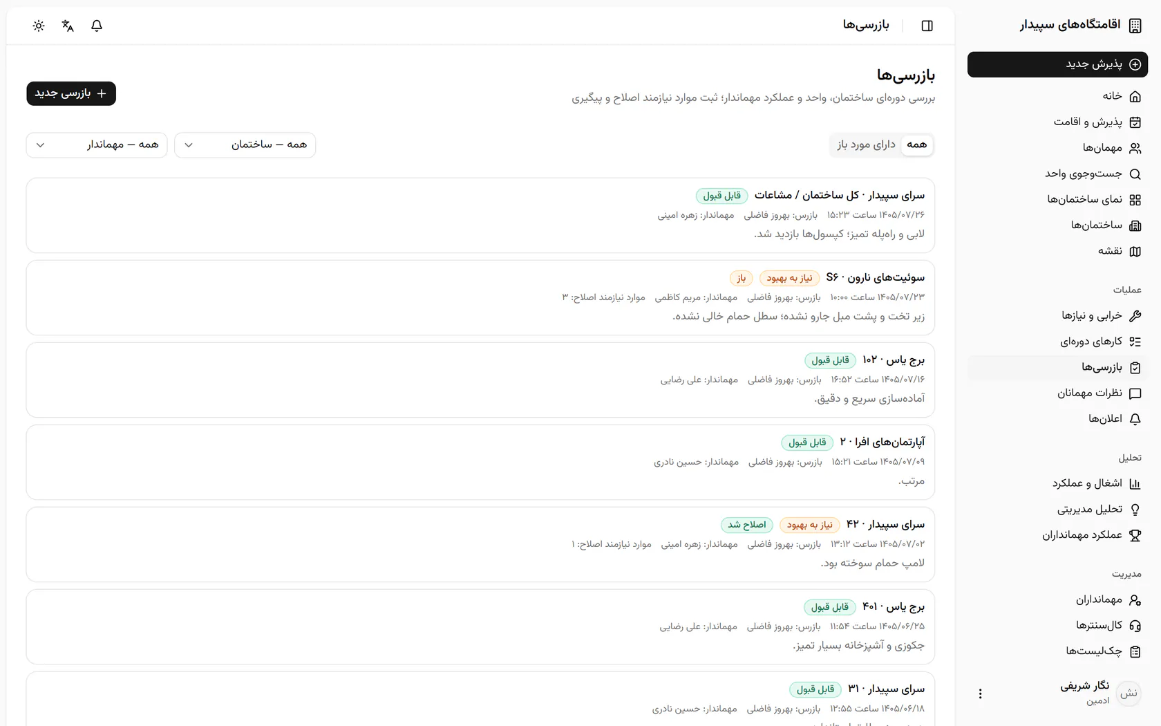 سرکشی سوئیت S6 نارون نیاز به بهبود دارد و موارد باز دارد؛ آن را باز کنید.